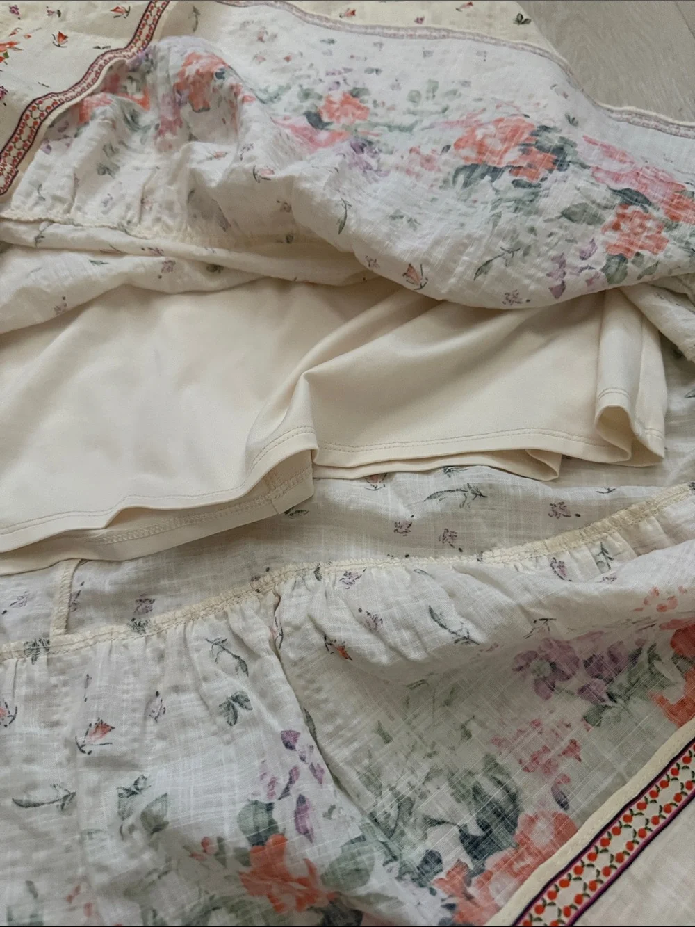 Max Studio Cream Maxi Skirt with Pink & Orange Floral Hem